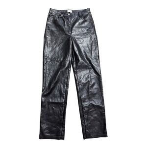 Wilfred Aritzia Melina Black Vegan Leather Straight Leg Pants Size 4 l